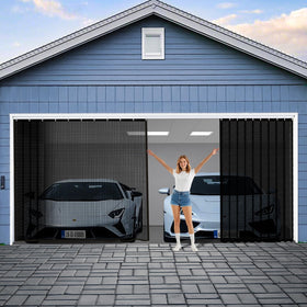 NGNFZQ sliding garage screen for 2-car opening with easy vehicle access