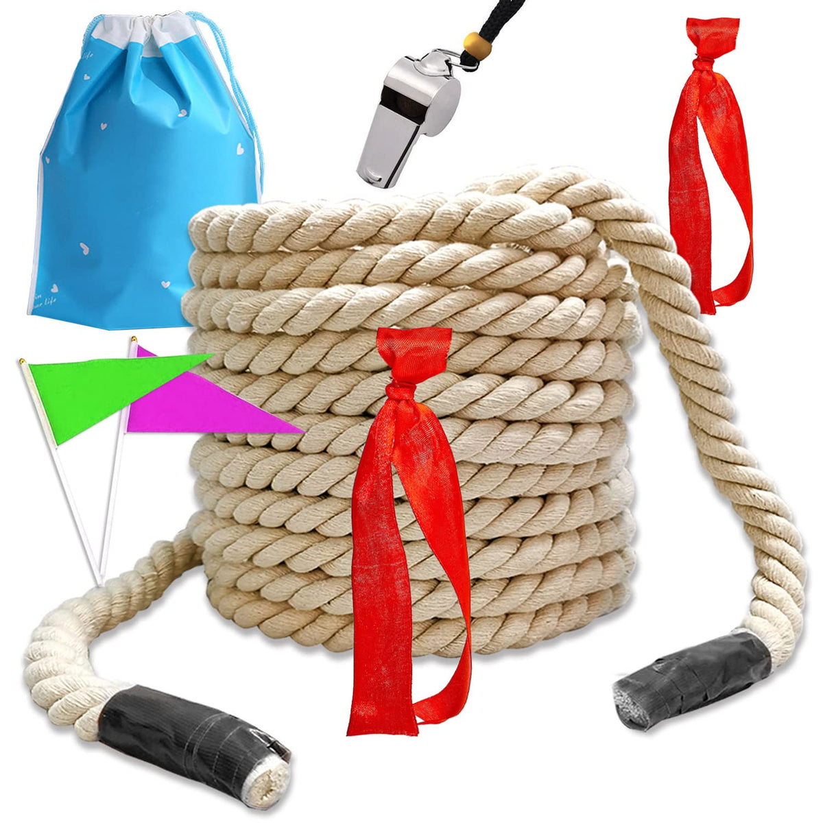 Niantime 35ft tug of war rope in natural cotton ready for backyard competition.