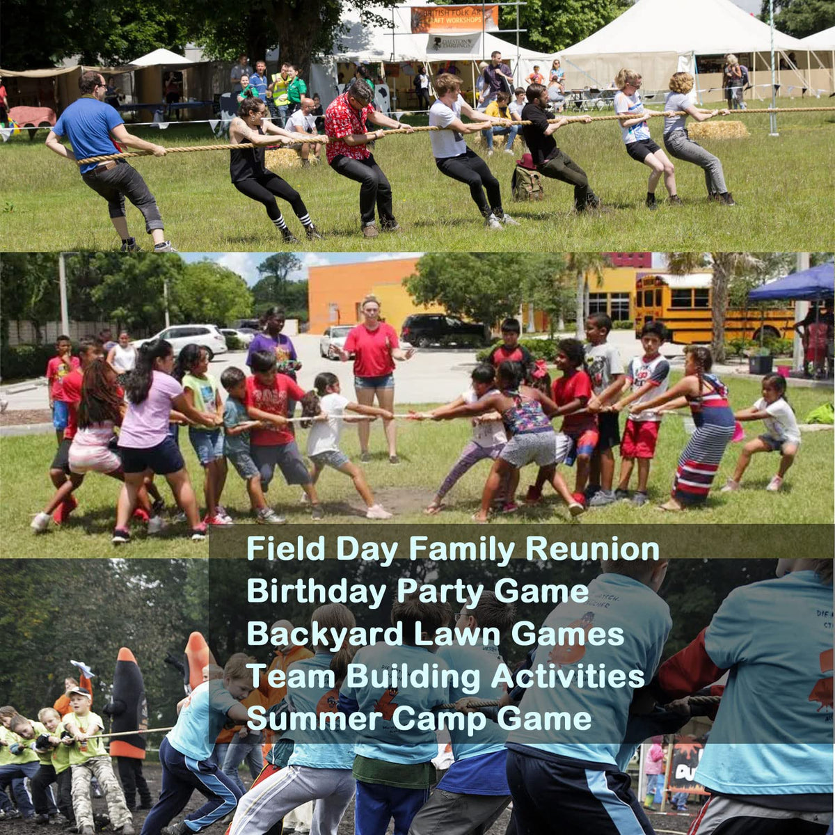 Family and friends enjoy tug of war with Niantime rope.