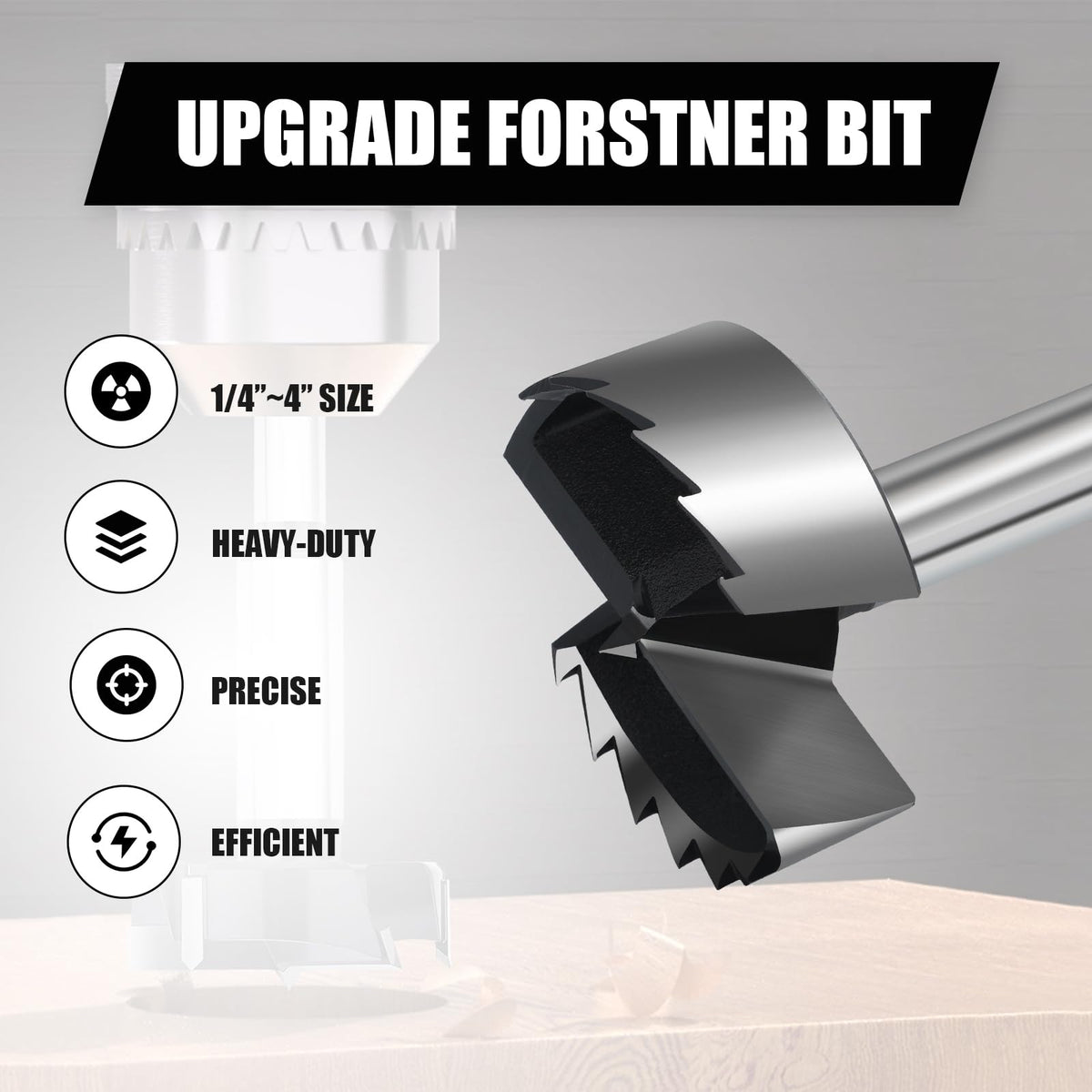 NIBBLAX hex shank Forstner bit fits drill presses for stable, precise cuts