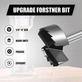 NIBBLAX hex shank Forstner bit fits drill presses for stable, precise cuts