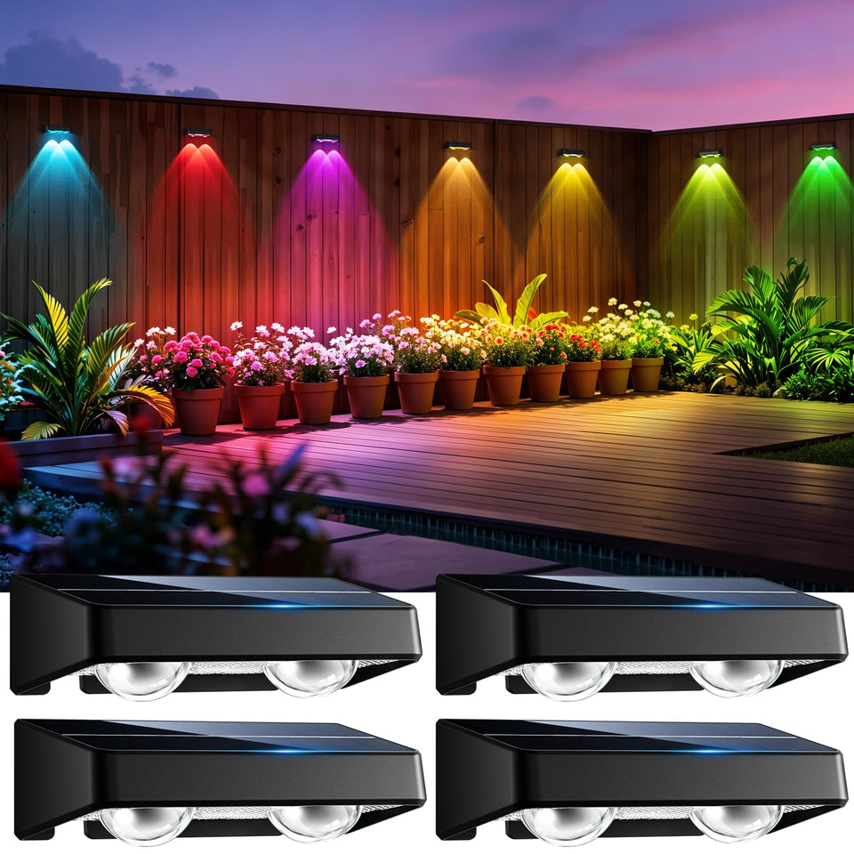 Nibuuecer solar fence lights pack provides ambient patio lighting from the front view.