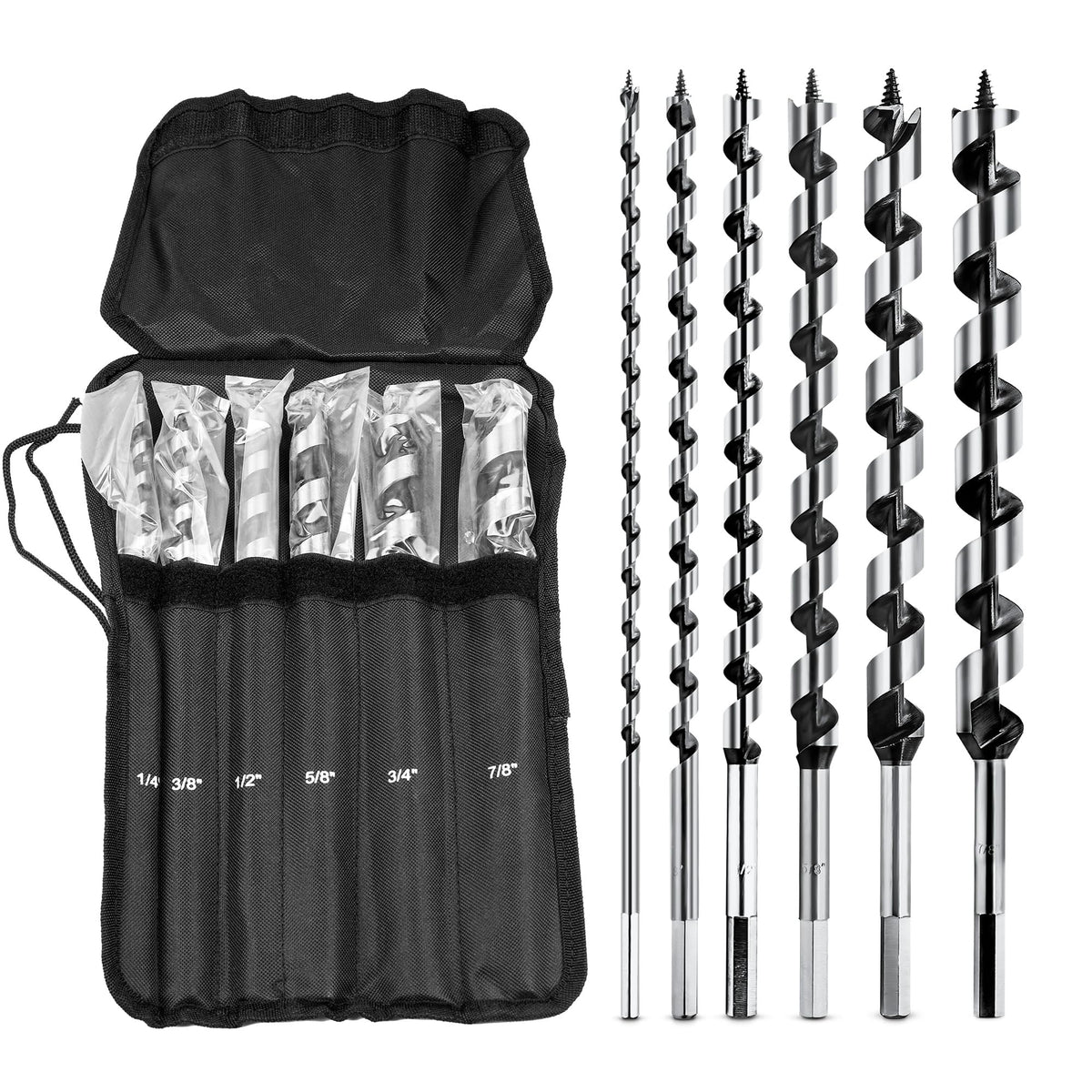 NICAVKIT 6-piece 12-inch wood auger set ideal for clean, precise drilling in wood.