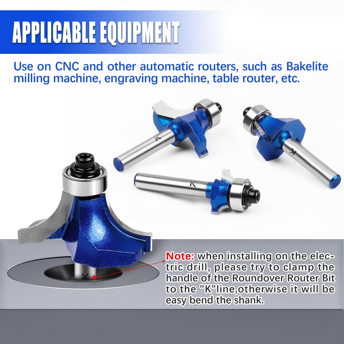 NICAVKIT roundover bit with 1/4 in shank for wide 1/2 in radius edge