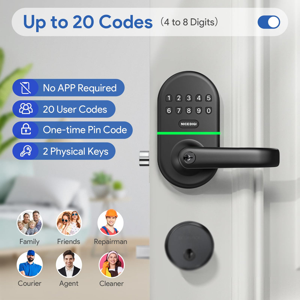 Nice Digi keypad with backlit display enables easy night use.