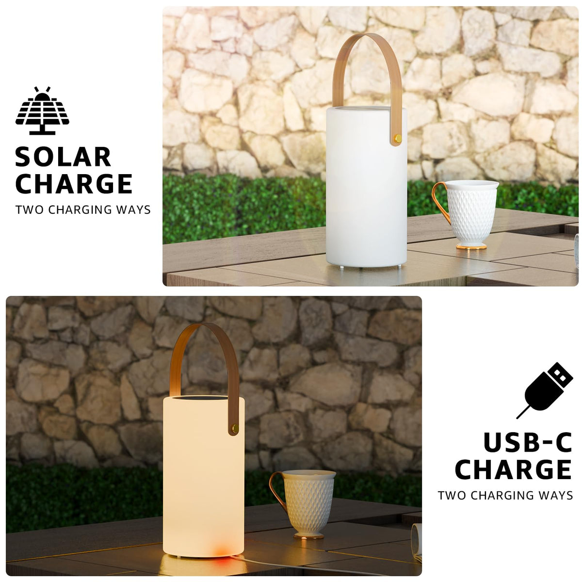NiceBuy LED lantern RGB-warm-white provides ambient color lighting for patios.