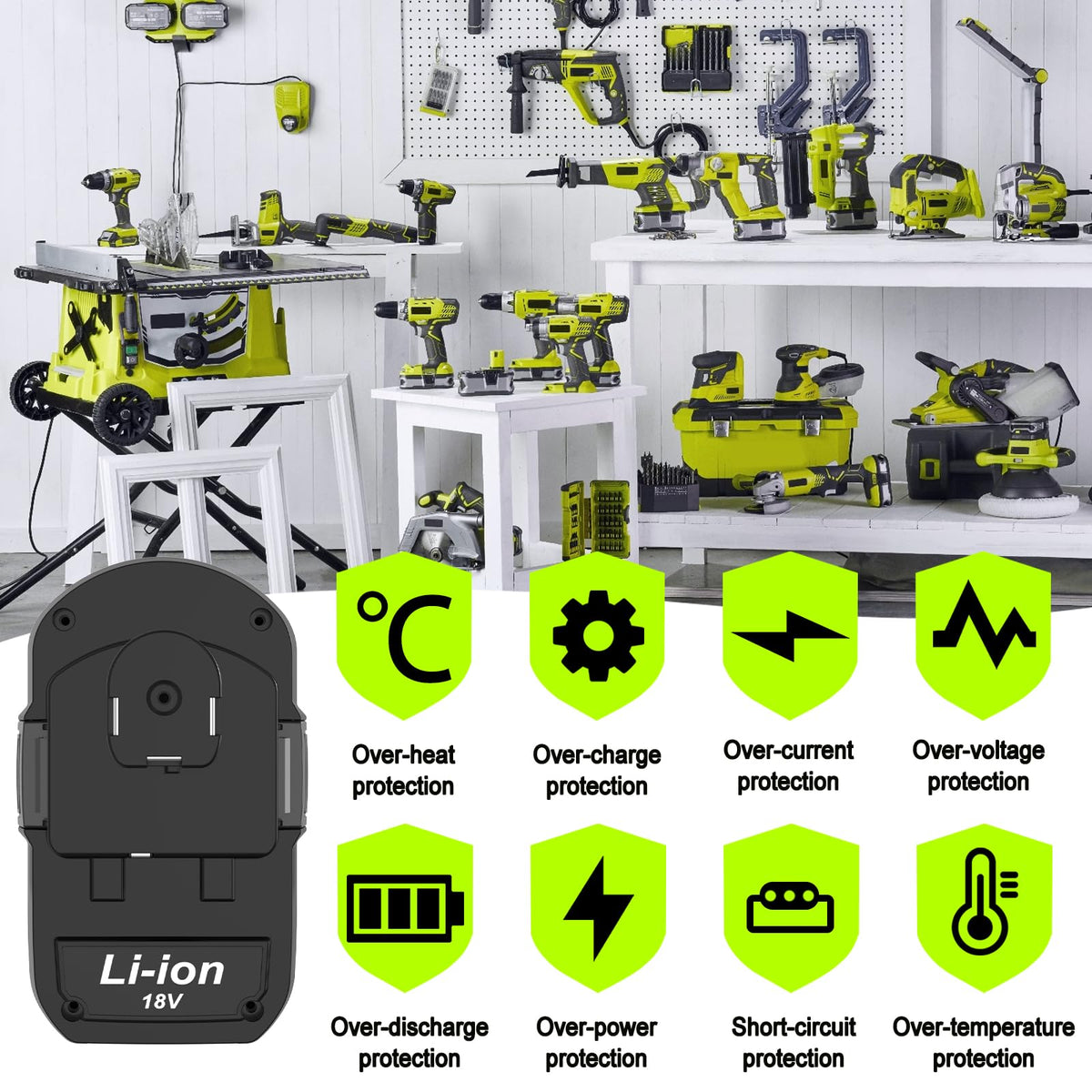 Nicetoro extended-runtime 18V battery for longer tool sessions.