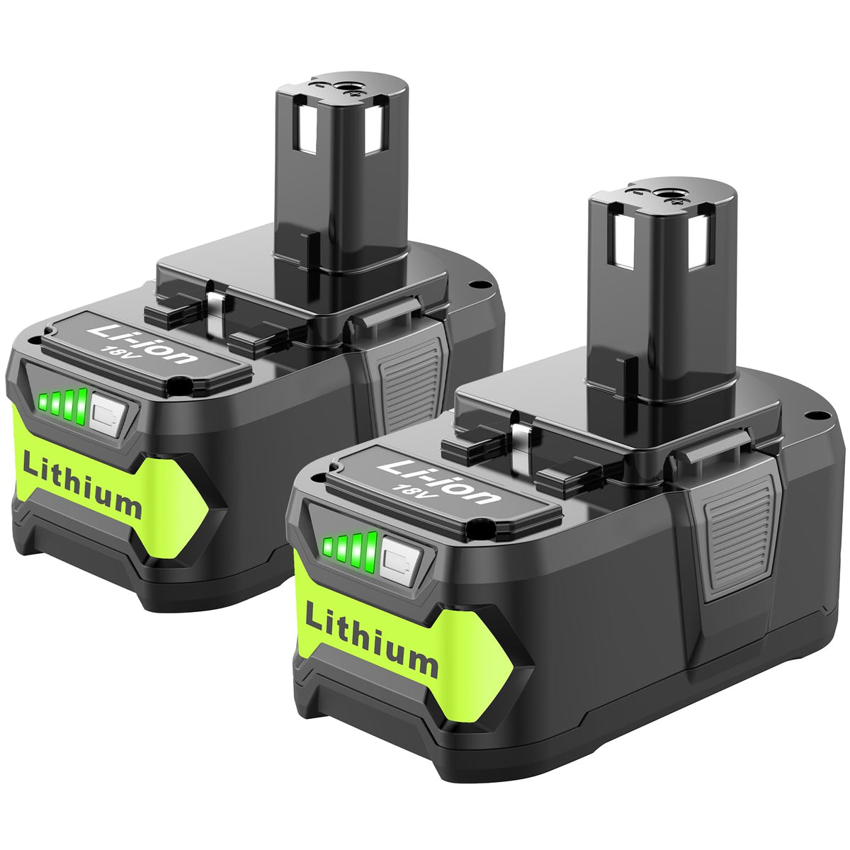 Nicetoro 2Pack Ryobi 18V battery front view delivering extended runtime.