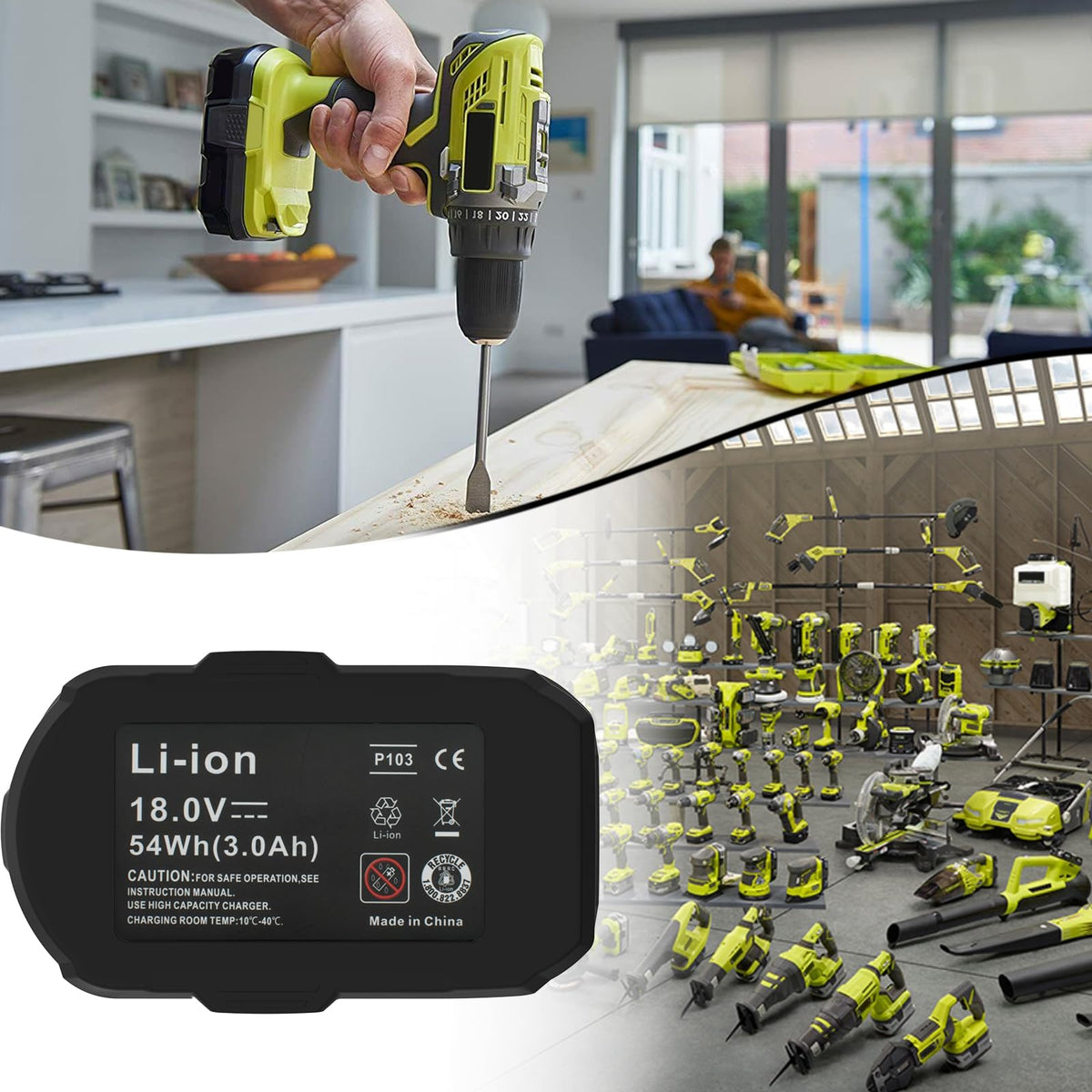 Nicetoro Ryobi 18V compatible with P102 and P108 models.