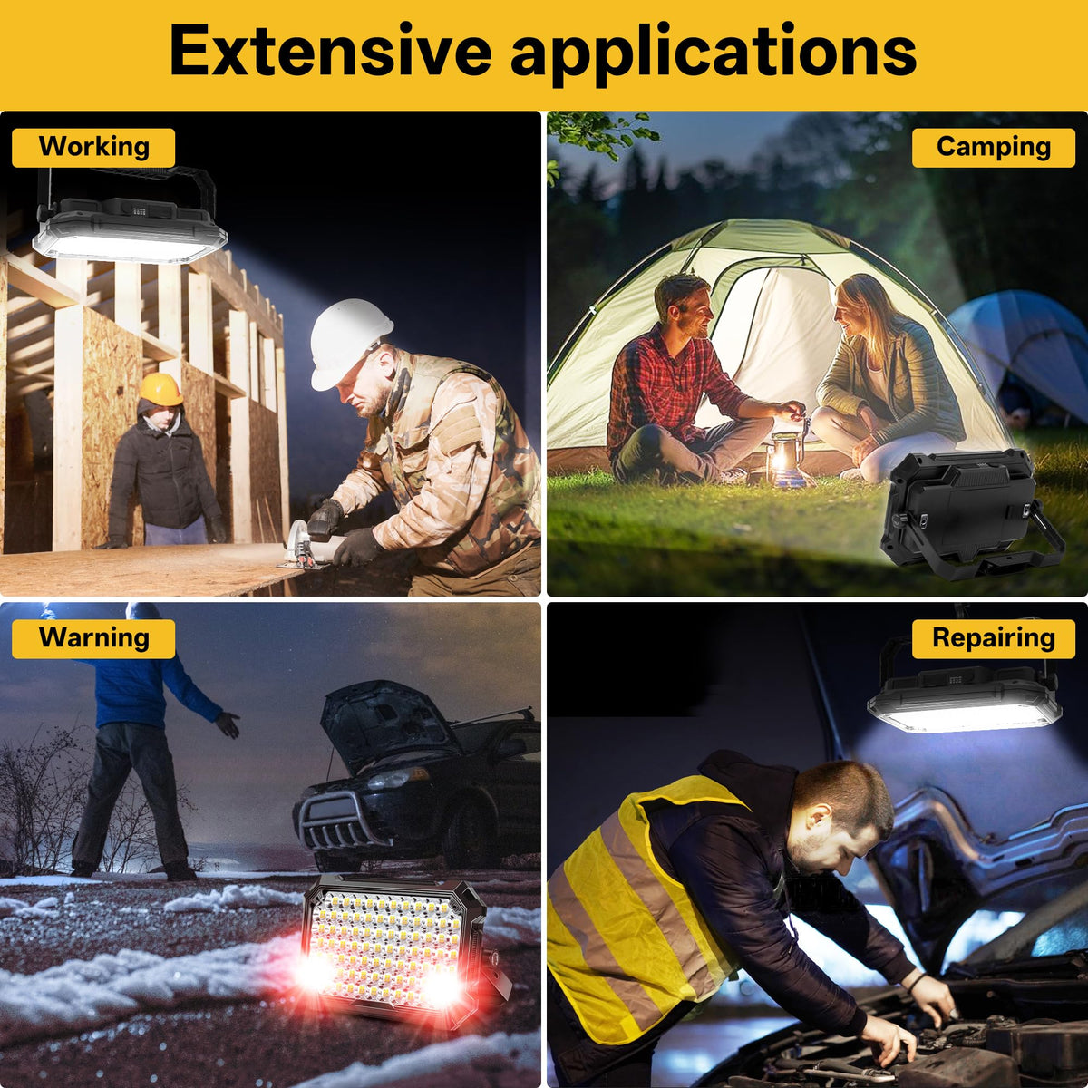 NICKLUC LED work light emergency beacon mode for nighttime visibility