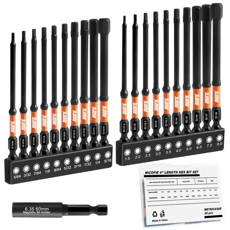 Nicofie Impact 4-Inch hex bits in case for quick access and organization