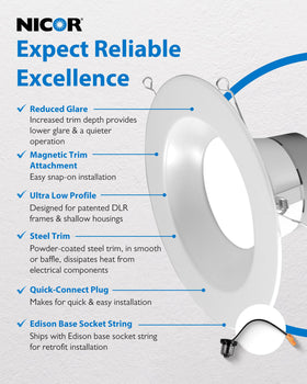 Nicor DLR56 918 lumens at 10.3W for bright, efficient lighting.