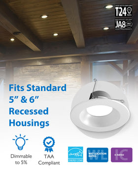 Nicor DLR56 selectable CCT 2700K-5000K for versatile ambiance options.