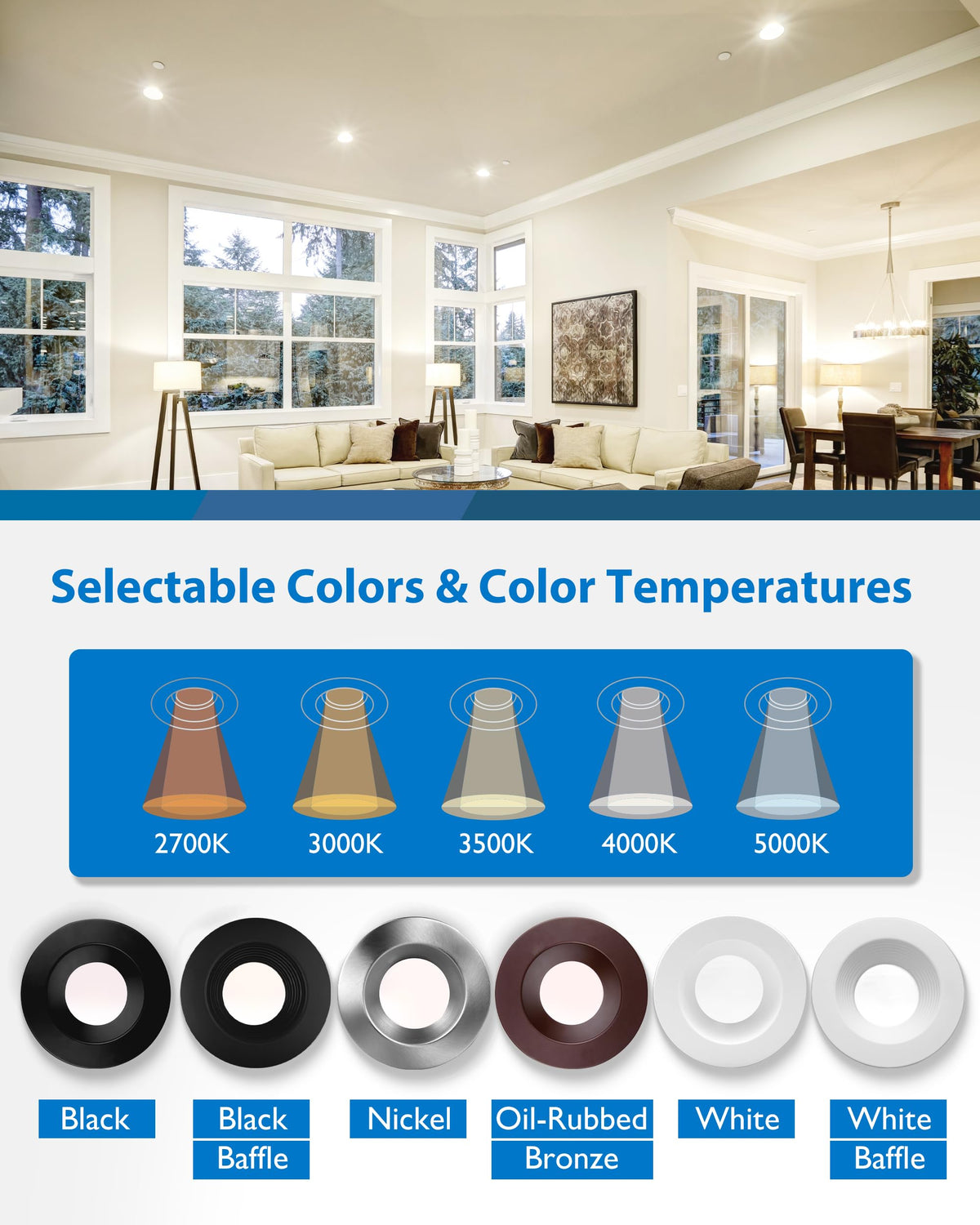 Nicor DLR56 5 presets CCT 2700K-5000K for flexible mood.