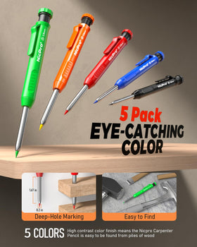 Nicpro 5-pack 2.8mm pencils with 53 refills for color-coded marks