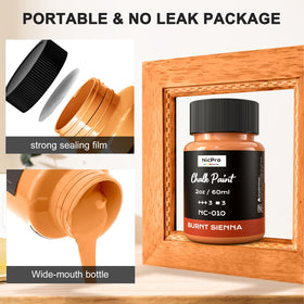 Nicpro Chalk Paint bottle label close-up highlights user-friendly design and coverage cues.