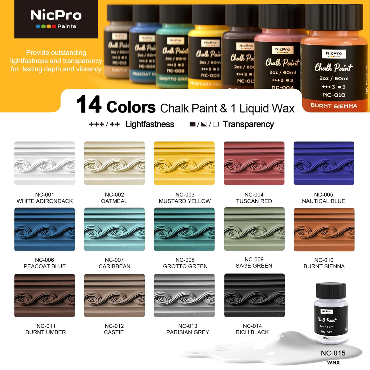 Nicpro Chalk Paint color wheel demonstrates mixing potential for custom finishes.