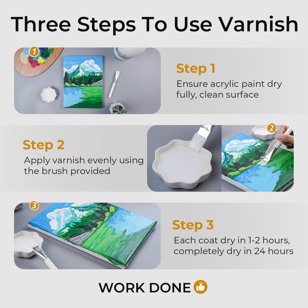 Nicpro Gloss Varnish suitable for canvas and wood surfaces.