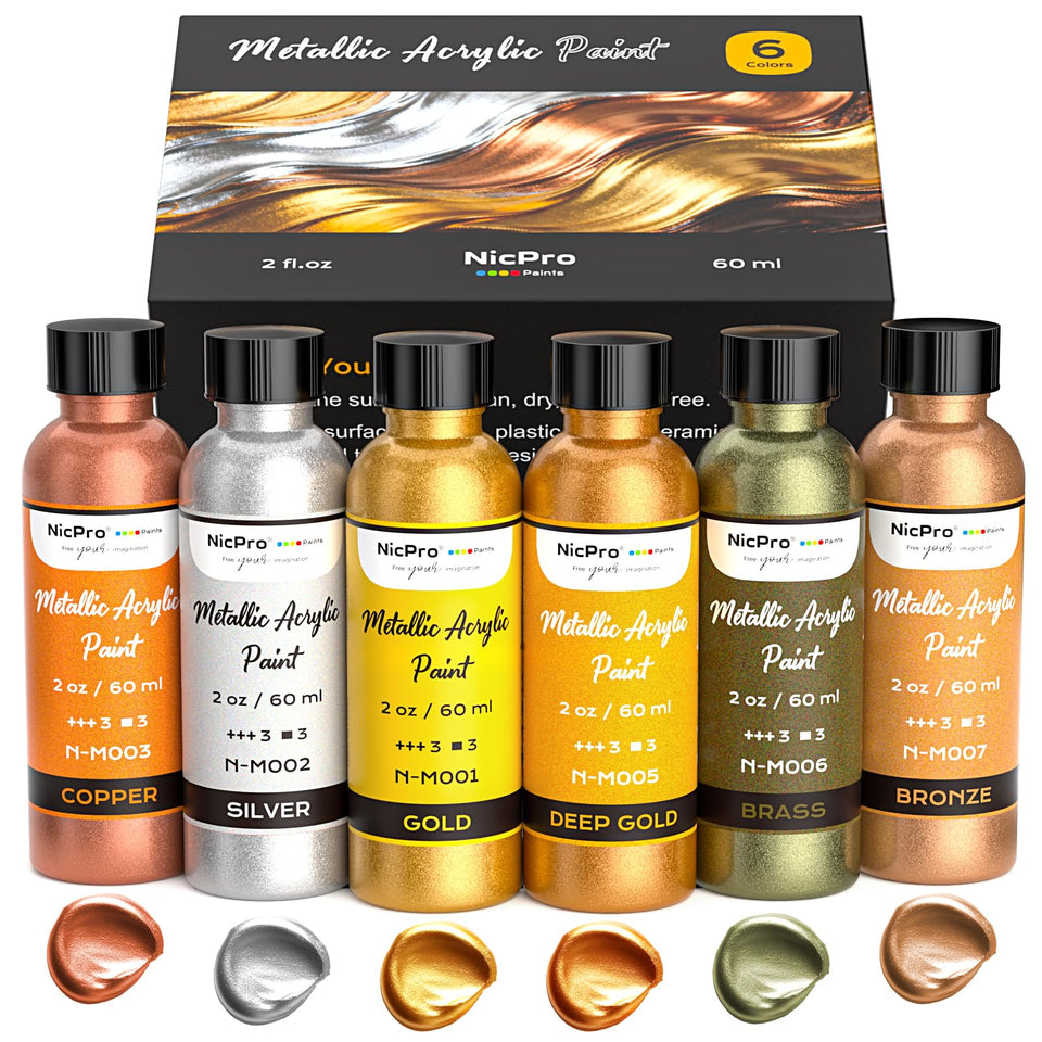 Nicpro metallic paint gold bottle pour adds leaf-like shine to artwork