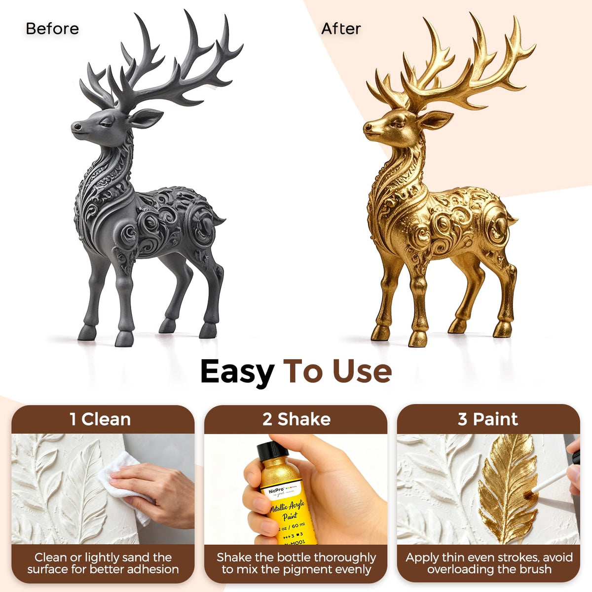 Nicpro metallic paint multi-surface use enables versatile artwork