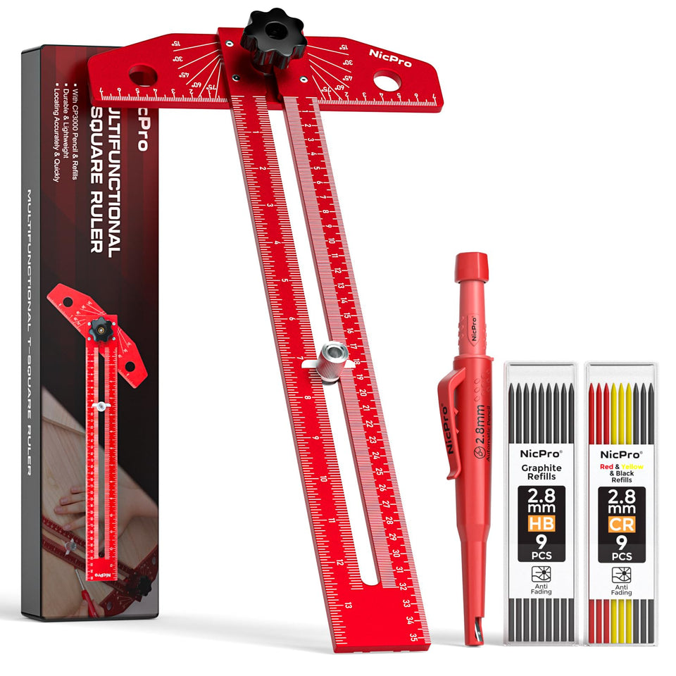 Nicpro ruler with adjustable length and angle for precise line work