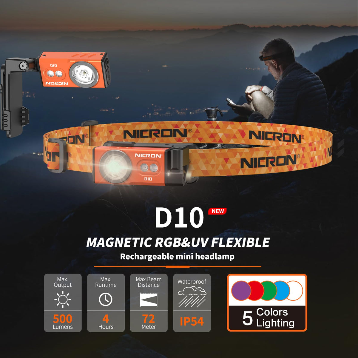 NICRON D10 360-degree magnetic base enables hands-free use in any position.