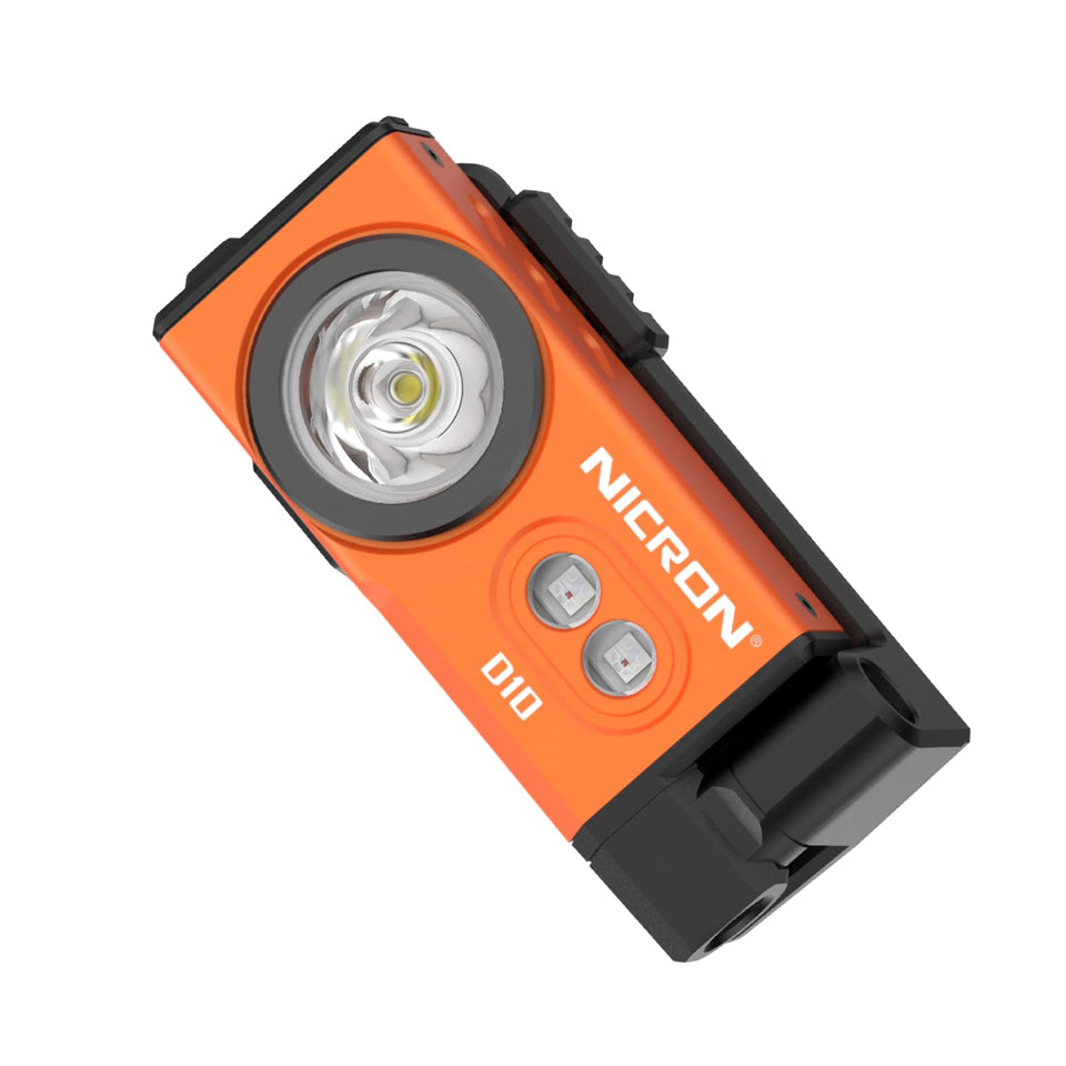 NICRON D10 front view showing a 500-lumen beam for outdoor visibility.