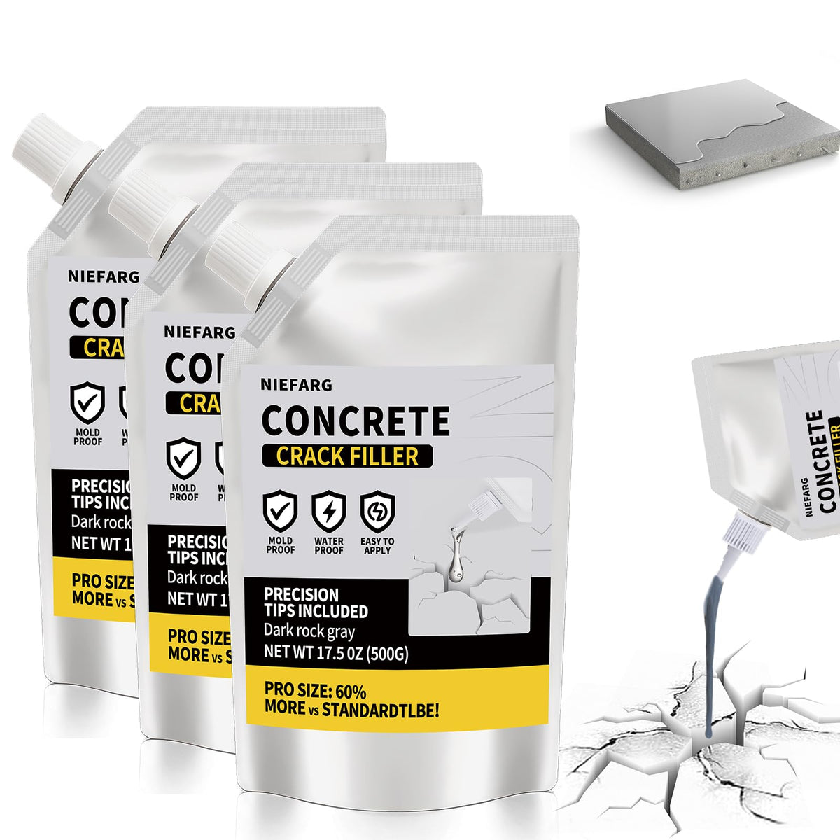 NIEFARG concrete crack filler bottle pour shows easy application for quick repairs.
