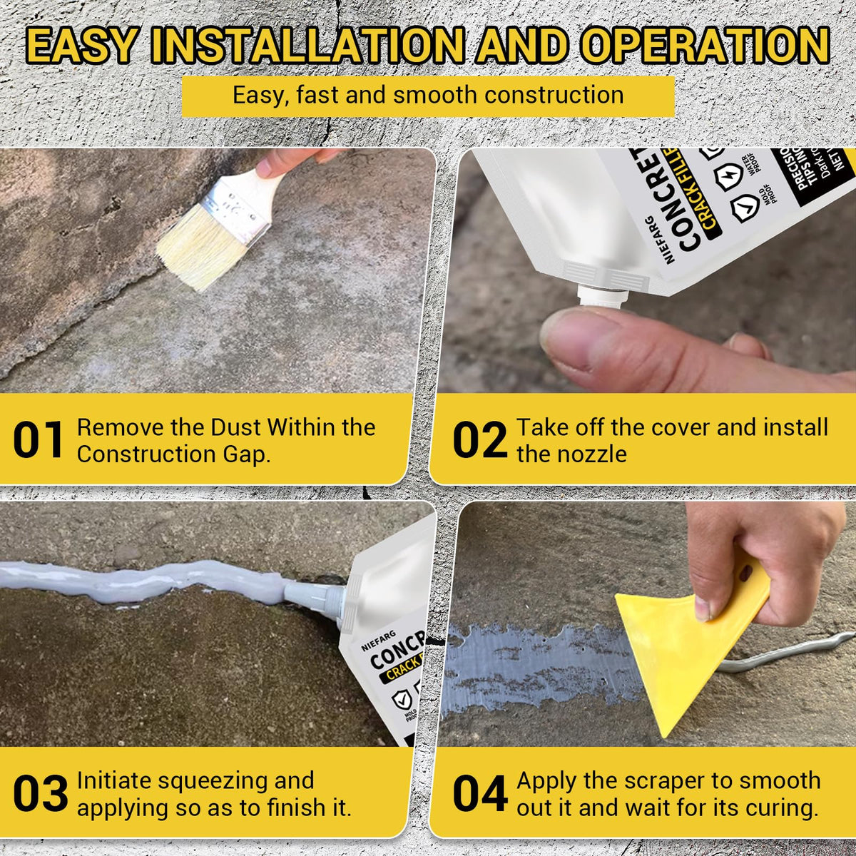 NIEFARG concrete crack filler outdoor durability supports long-term protection against elements.