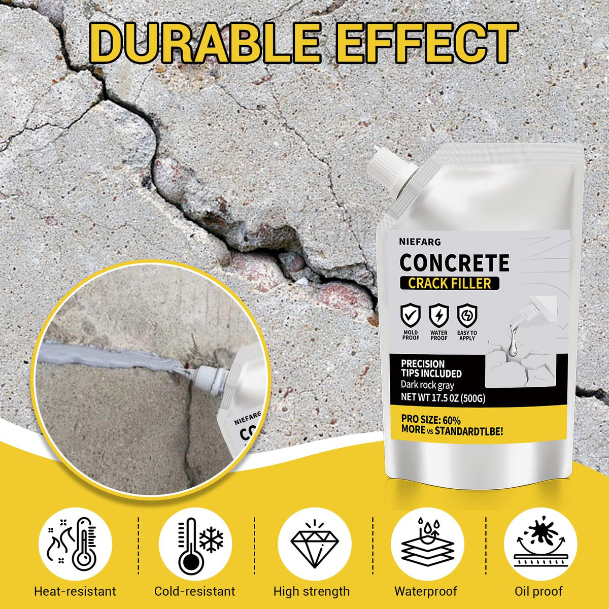 NIEFARG Concrete Crack Filler patio seal close-up demonstrating durable, weather-resistant performance