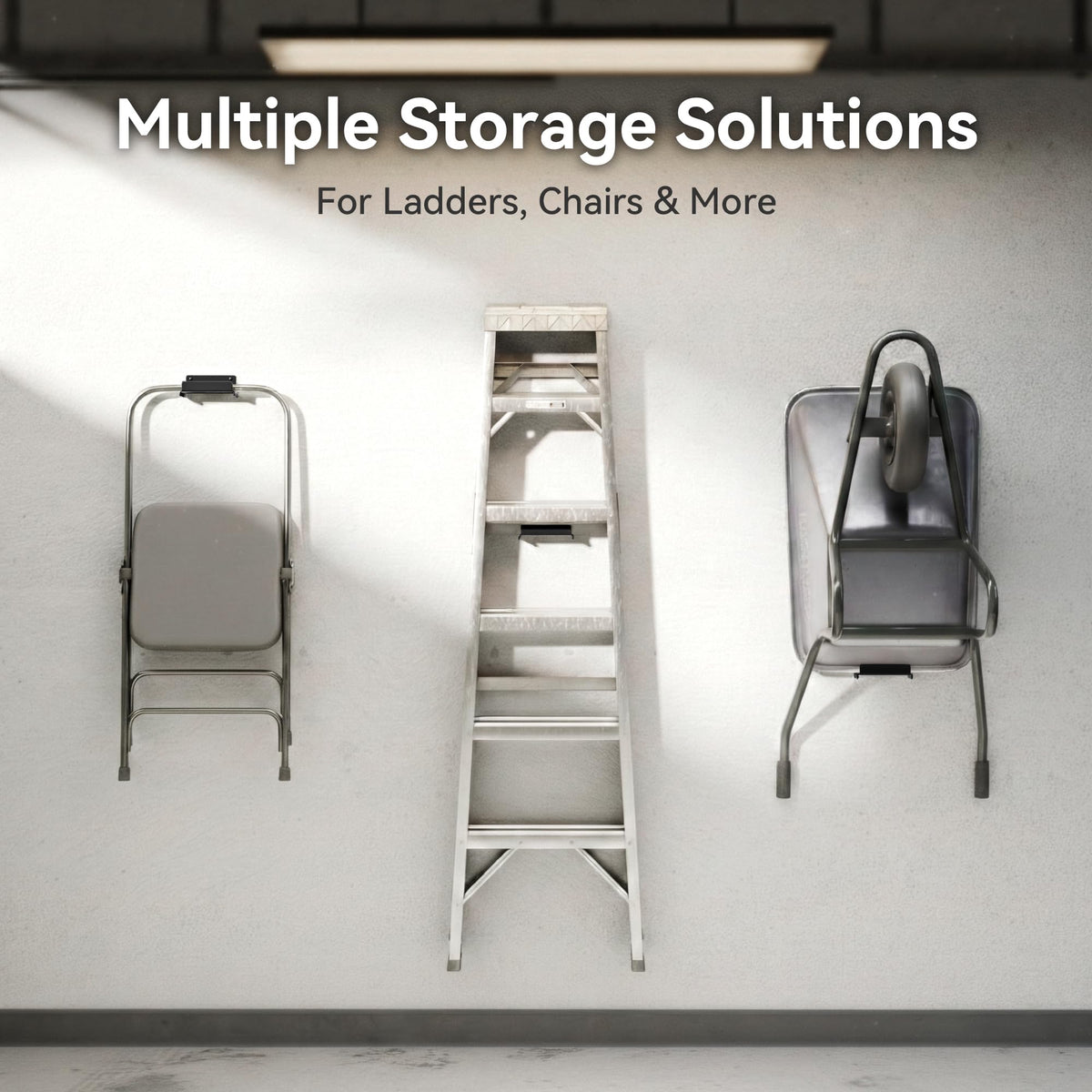 Niffgaff ladder hooks fit step and extension ladders for organized garages.