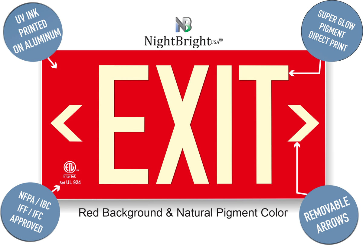 NightBright aluminum exit sign 14-25 by 7-5 inches for compact walls.