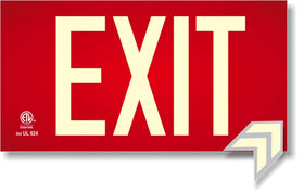 NightBright photoluminescent exit sign red in aluminum, UL 924 compliant for safe egress.