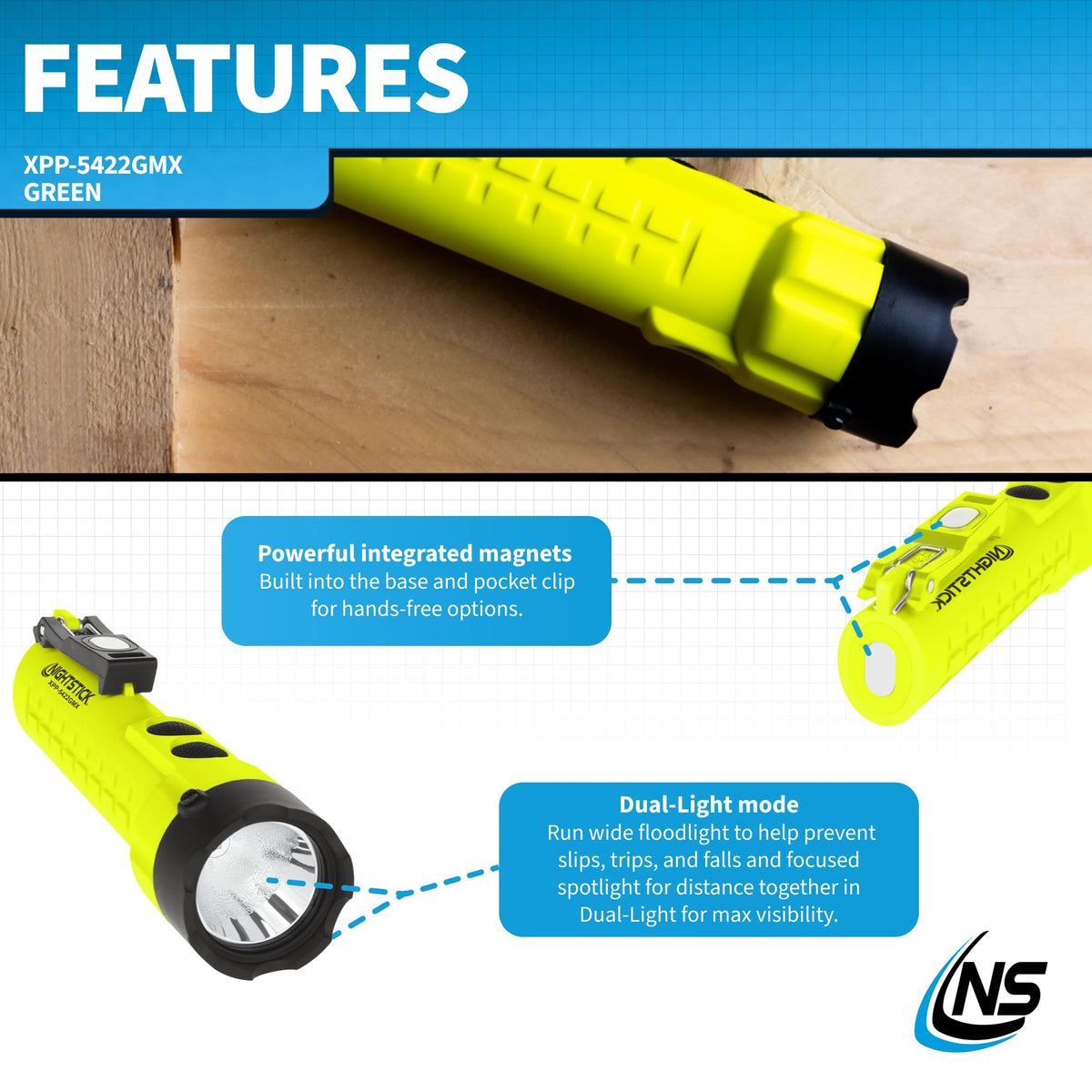 Nightstick XPP-5422GMX dual magnets enable hands-free mounting