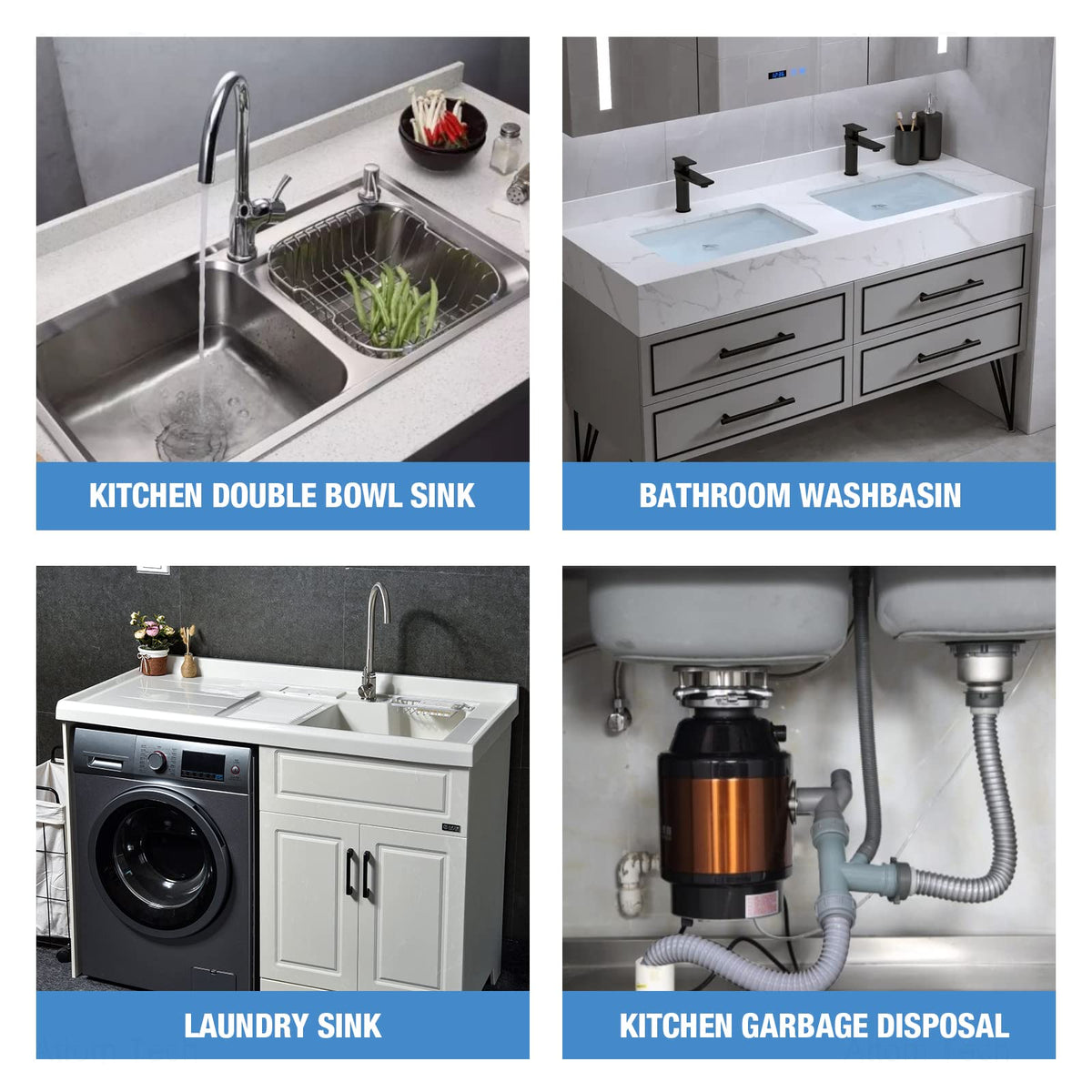 NiHome compatible with double sinks and garbage disposals for flexible drainage