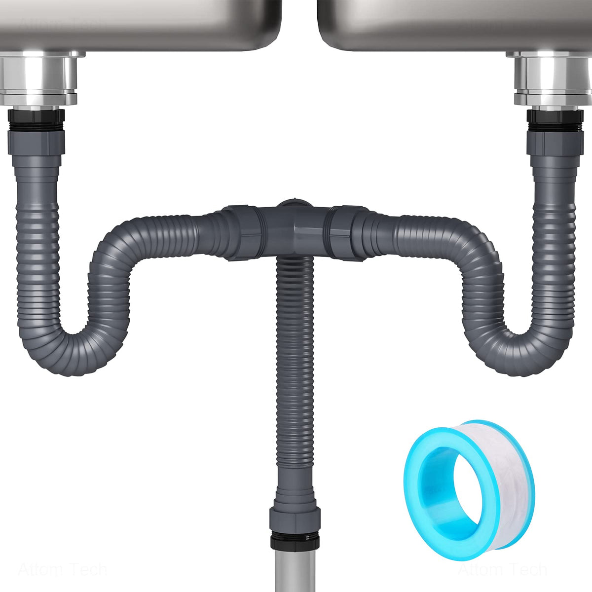 NiHome expandable P-trap for double sinks, flexible fit and easy cleaning