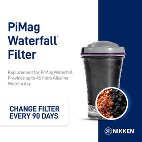 Nikken PiMag Waterfall filter cartridge showing copper minerals for fresher taste.