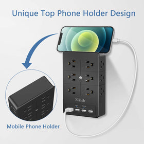 Nikleb heavy-duty outlet splitter helps arrange cords and improve room organization.