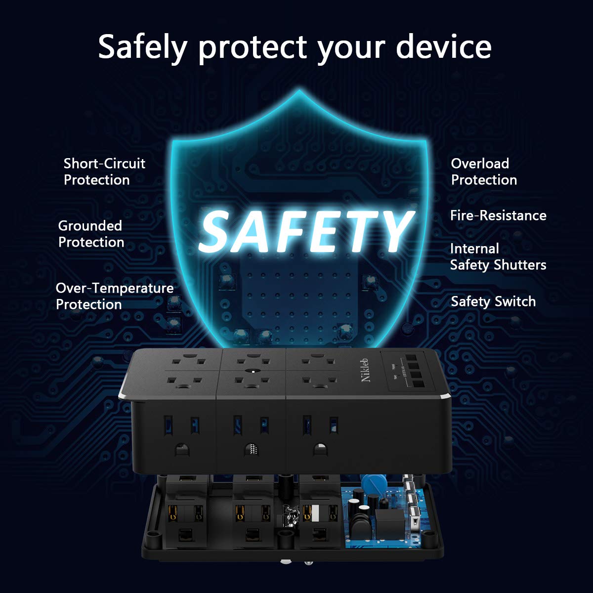 Nikleb 1080J surge protection guards electronics from spikes.