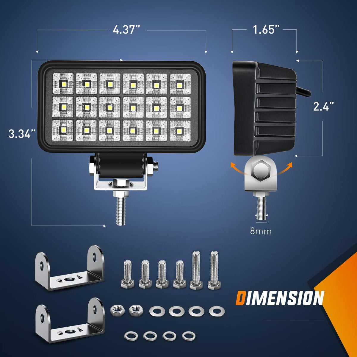 Nilight 4.4-inch square LED work light side view, rugged build for year-round durability.