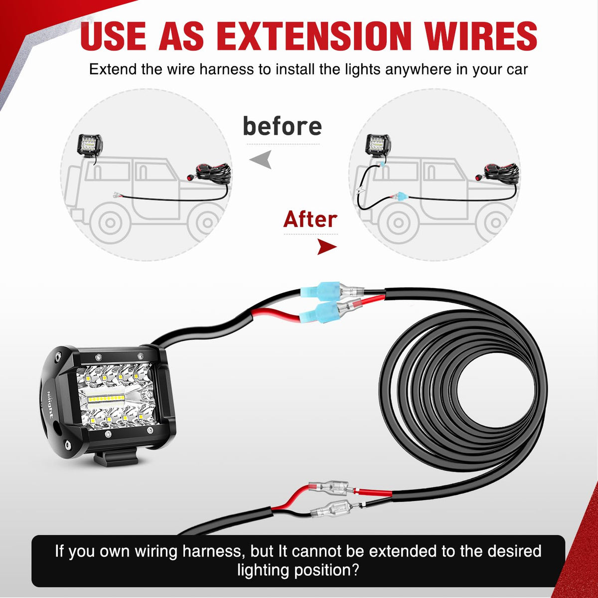 Nilight red and black pair supports safe power routing in home and automotive projects.
