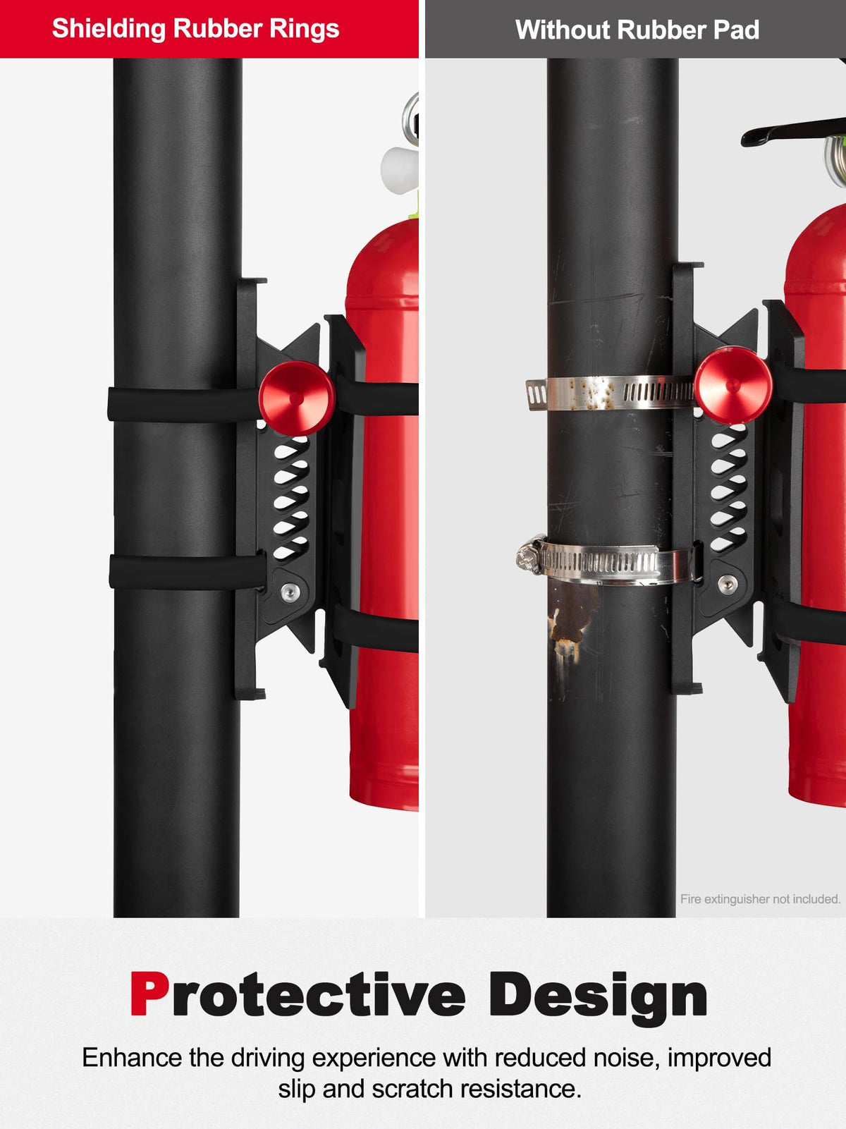 Nilkatss fire extinguisher bracket with quick-release button for fast emergency access.