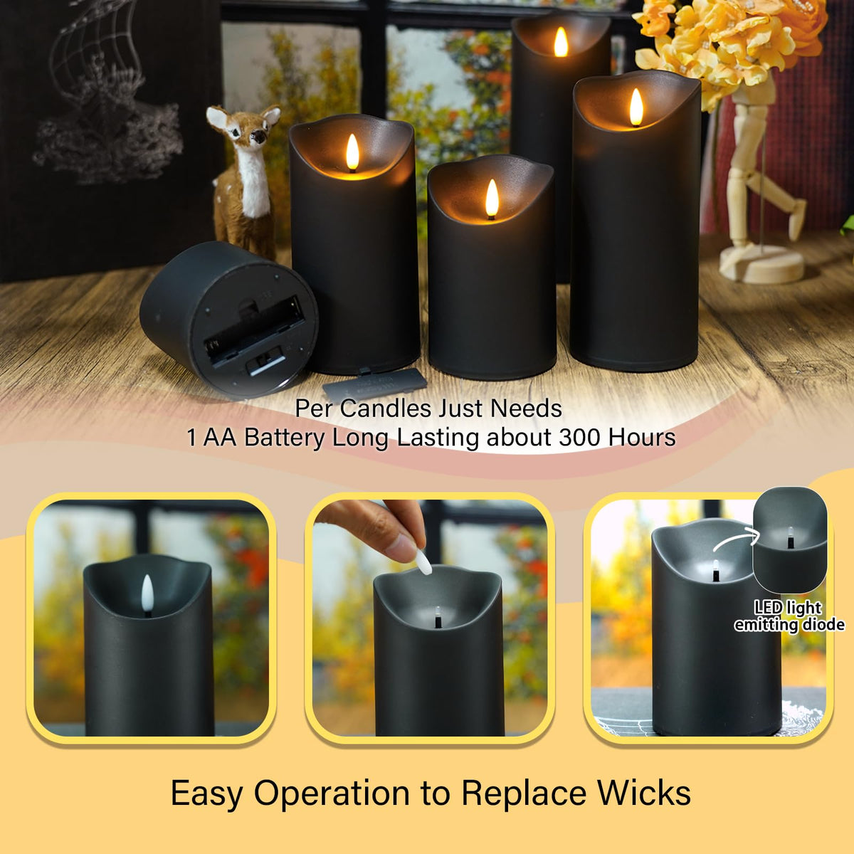 Nimiko remote flameless candle, D4xH4, safety-conscious table centerpiece.