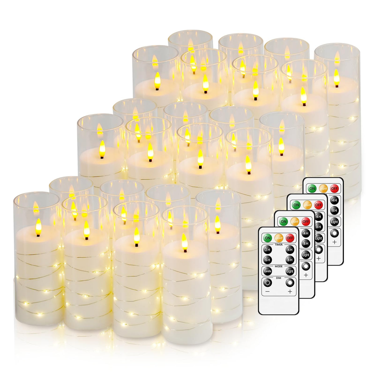 Nimiko flickering flameless candles with embedded star string for cozy table decor.