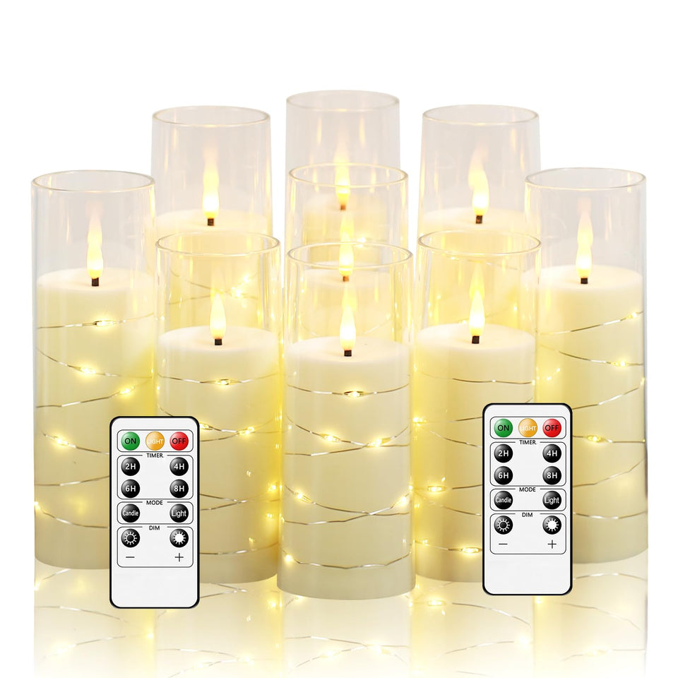 Nimiko flickering flameless candles with embedded star string for whimsical table decor