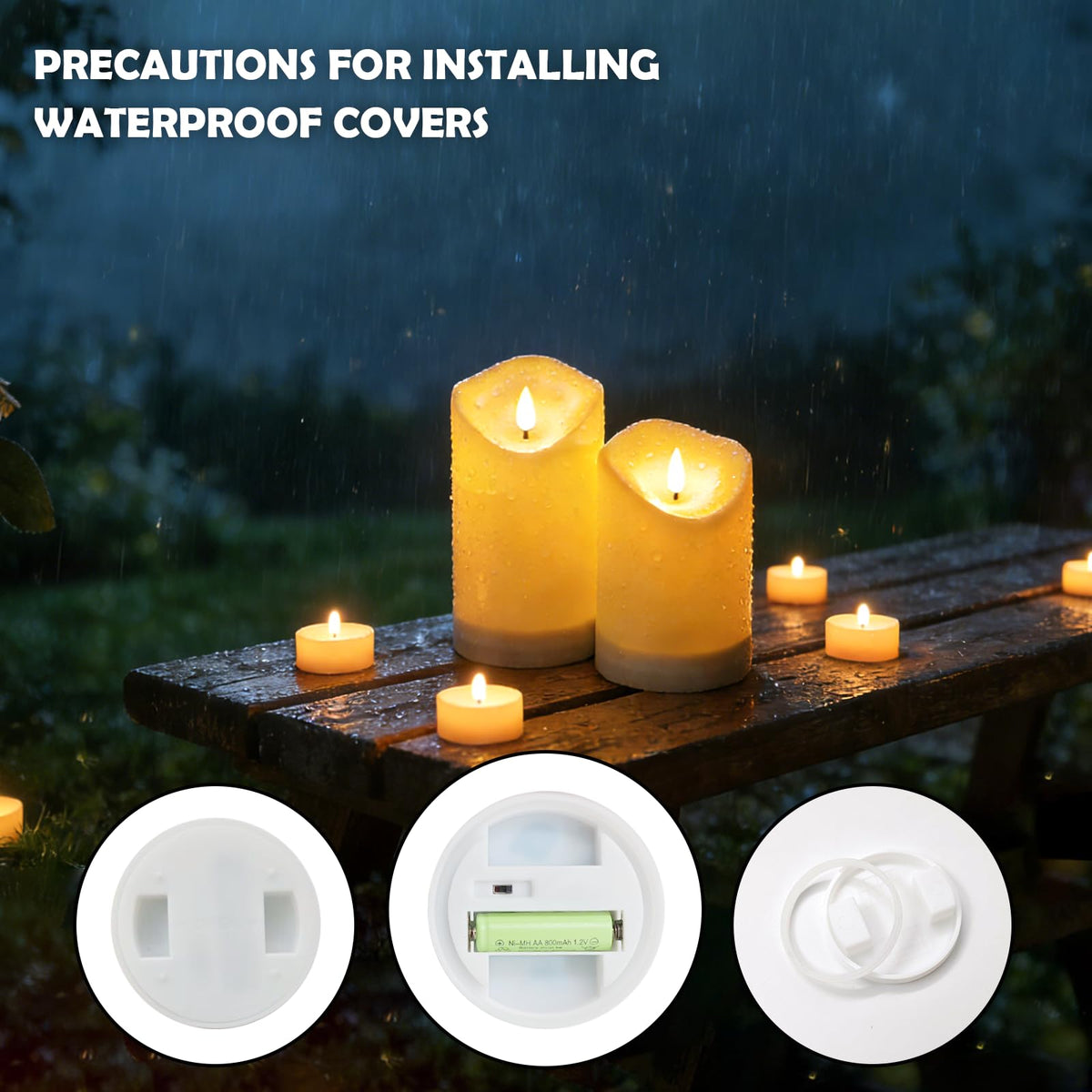 Nimiko solar outdoor flameless candle 5-inch height lighting a pathway safely.