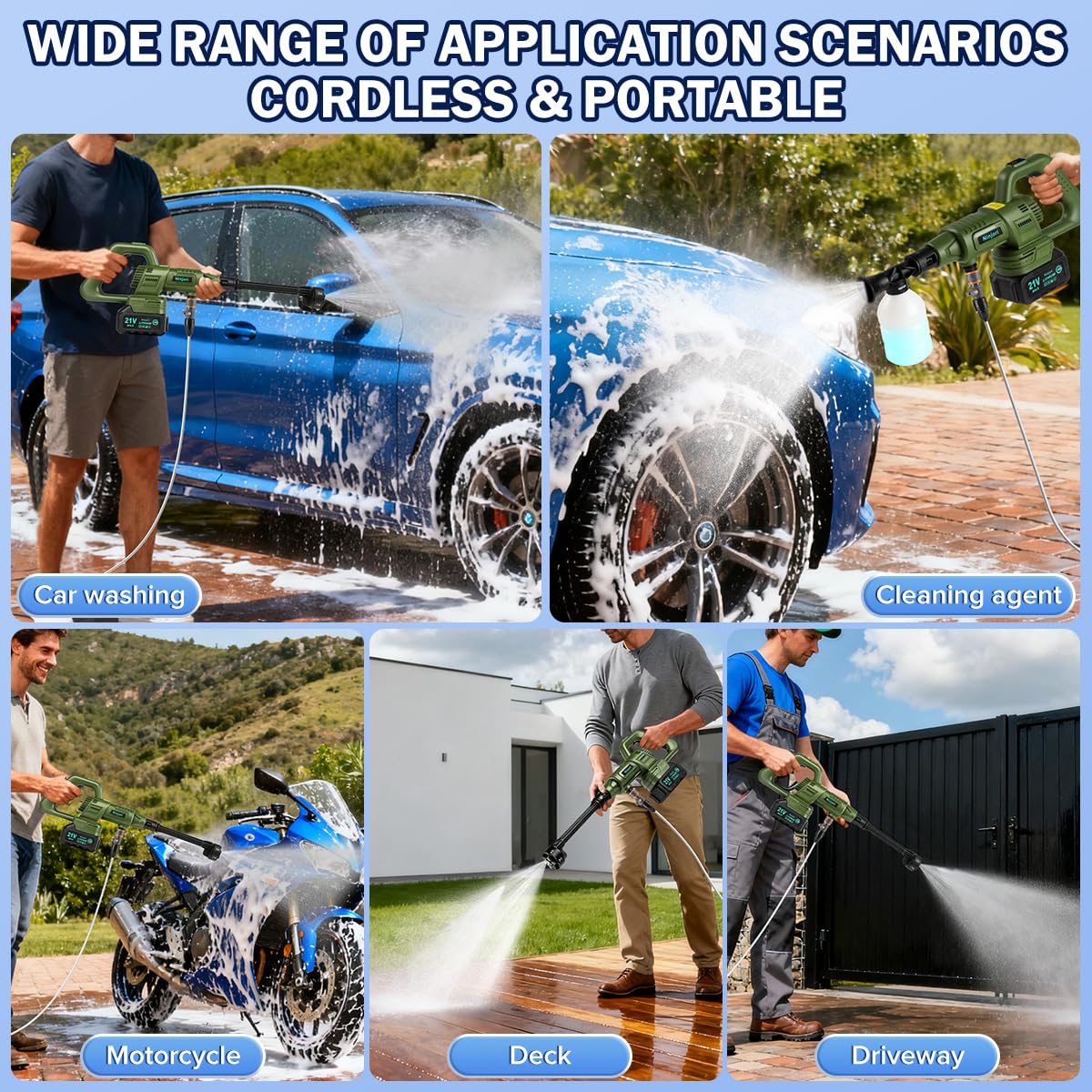 Ninjori foam cannon delivering dense foam for vehicle cleaning