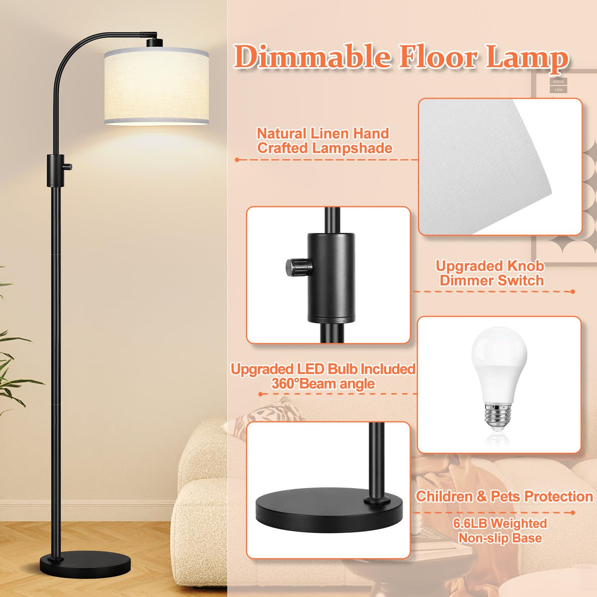 Nintiue 65-inch arc reach positions light precisely where you need it.