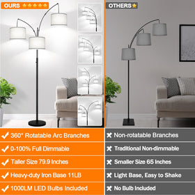 Nintiue arc floor lamp arms rotate 360 degrees for versatile lighting