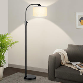 Nintiue arc lamp with linen shade provides soft, versatile light for living rooms.